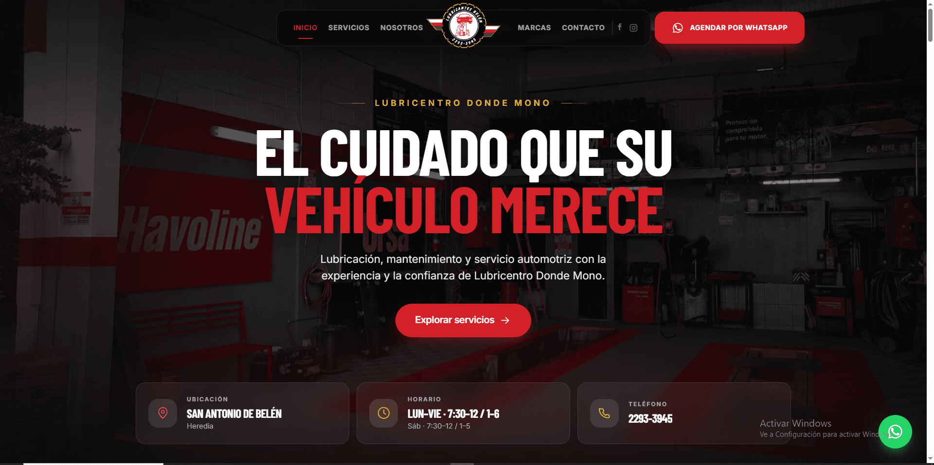 Sitio web de Lubricentro Donde Mono, desarrollado por GYA Systems