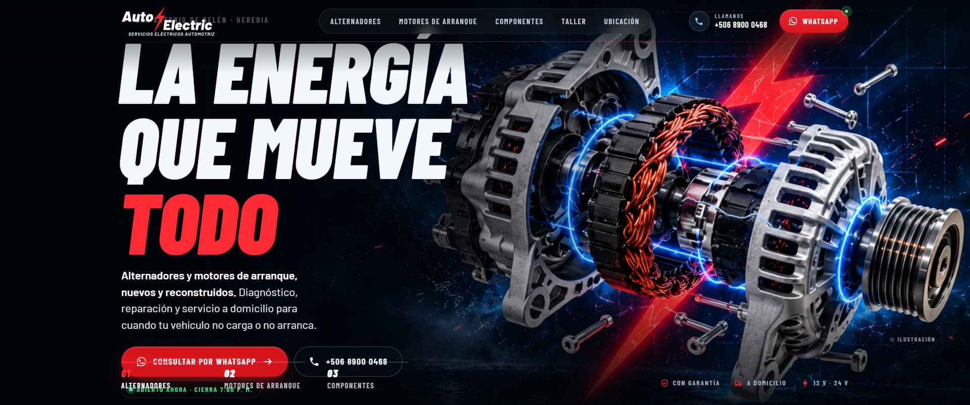 Página de inicio de Auto Electric Costa Rica, desarrollada por GYA Systems